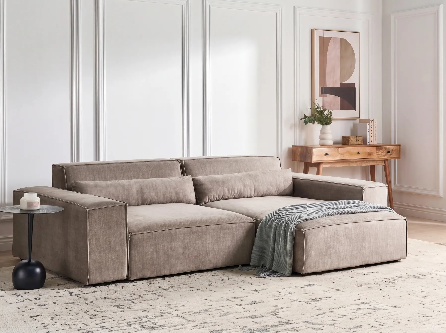 Modul Ecksofa 3-Sitzer HELLNAR Stoff Hellbraun linksseitig_912287
