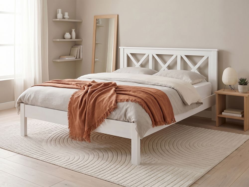 Bett mit Lattenrost Kiefernholz TANNAY 160 x 200 cm Weiß