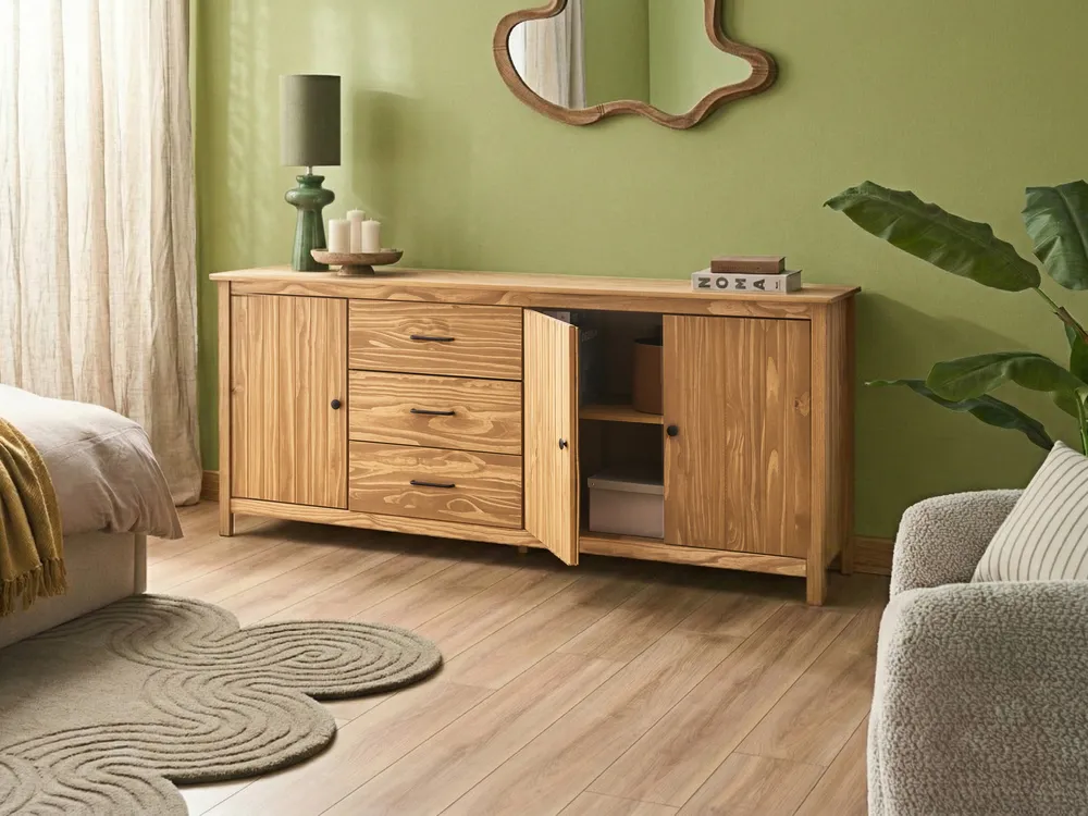 3 Door Sideboard LEONORA Pine Wood Light Brown_1062527