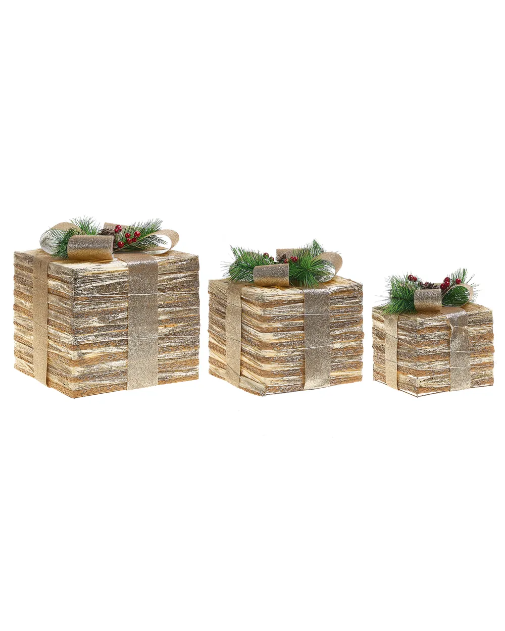 Set of 3 Christmas Decorations LED TOFTE 20/25/30 cm Christmas Gifts Gold