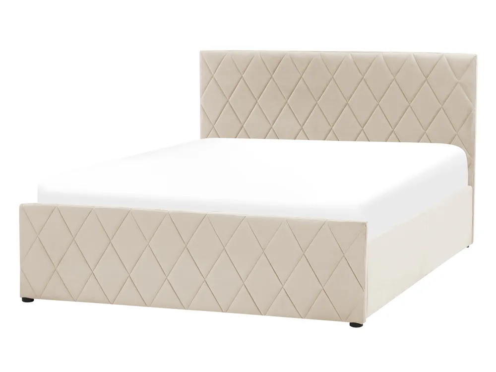 Bett mit Stauraum ROCHEFORT Samtstoff Beige 140 x 200 cm_857277