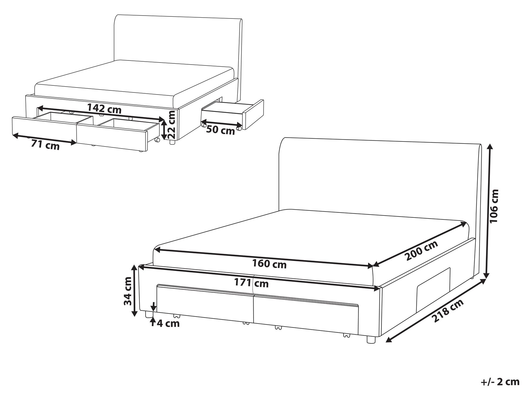 Bett mit Schubladen SOUTRIN Bouclé Cremeweiß 160 x 200 cm_993483