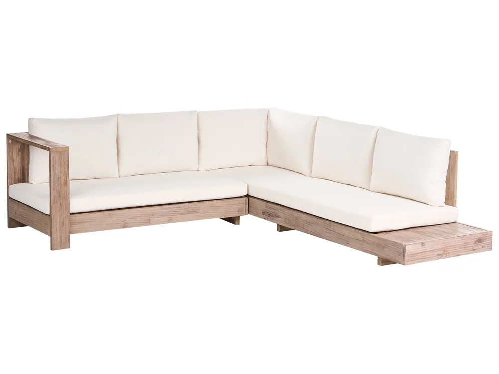 Garten Ecksofa 5-Sitzer MARETTIMO zertifiziertes Akazienholz Cremeweiß rechtsseitig
