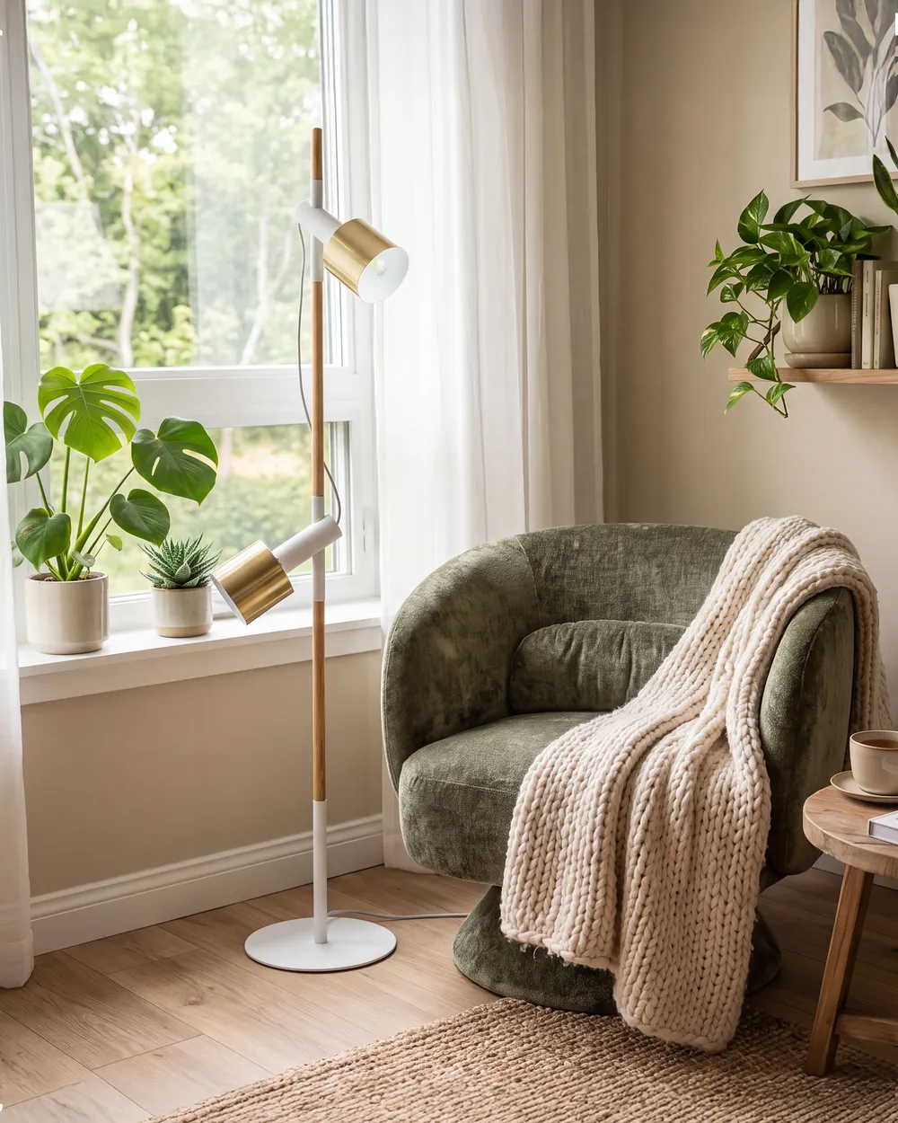 Floor Lamp OWENS Adjustable Ash Wood White_1145778