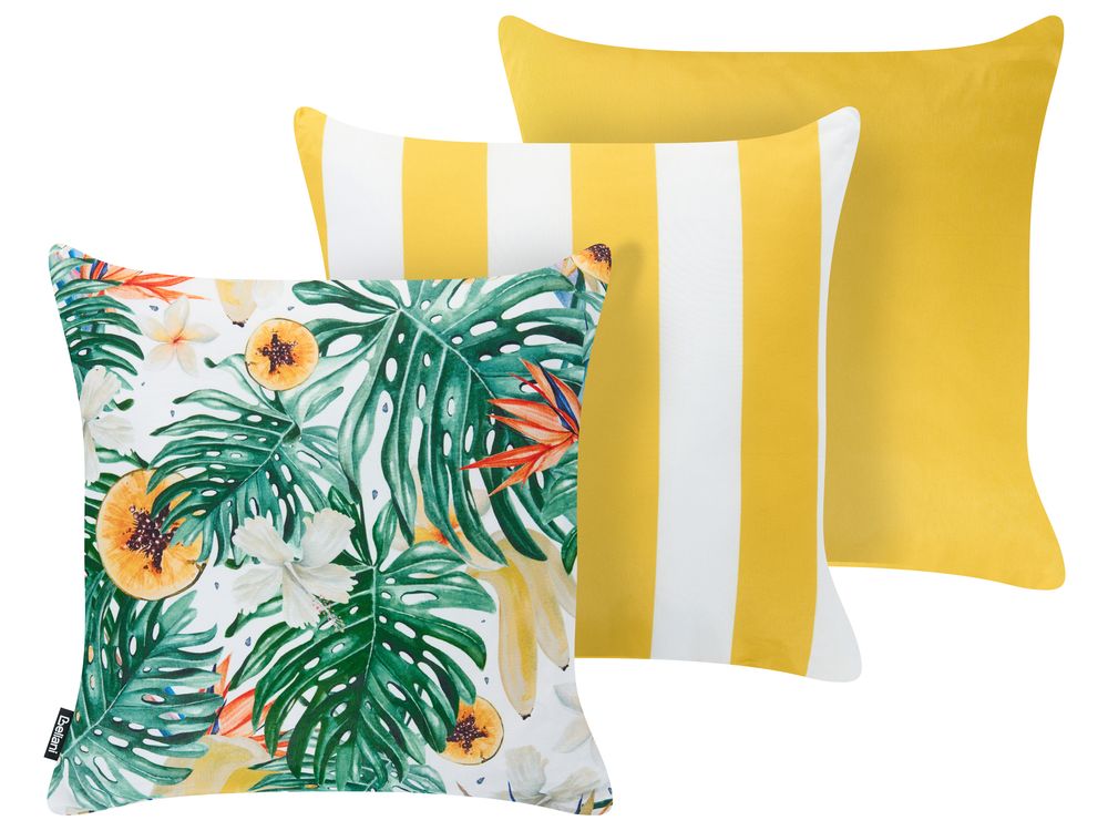 Gartenkissen 3er Set FORSYTHIA Pflanzenmuster 45 x 45 cm Bunt