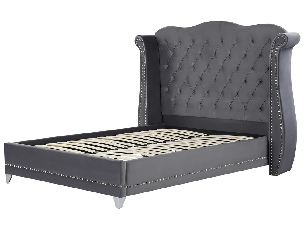Bett mit Lattenrost Samtstoff AYETTE 160 x 200 cm Grau_762724