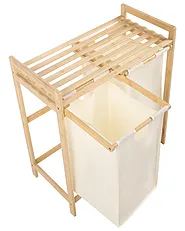 Set of 2 Laundry Baskets with Shelf AZUFRERA Bamboo Light Brown/ White 70 L_1144521