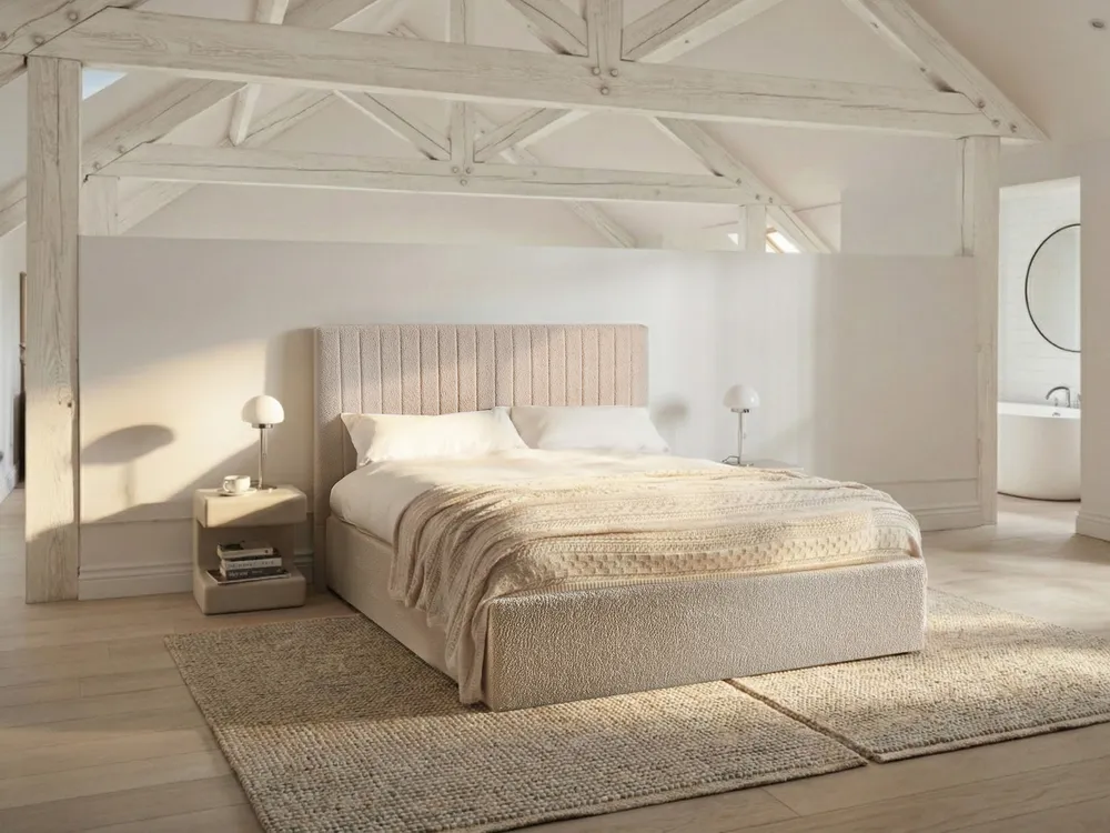 Ottoman Bed VION Boucle Beige 140 x 200 cm (EU Double)