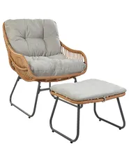 Gartenstuhl MESTRE mit Fußstütze Polyrattan Naturfarben_937573