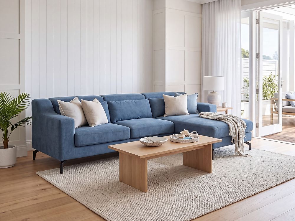 Ecksofa GLOSLI Stoff Marineblau linksseitig