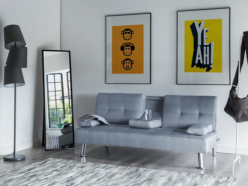 Schlafsofa 3-Sitzer ROXEN Stoff Hellgrau