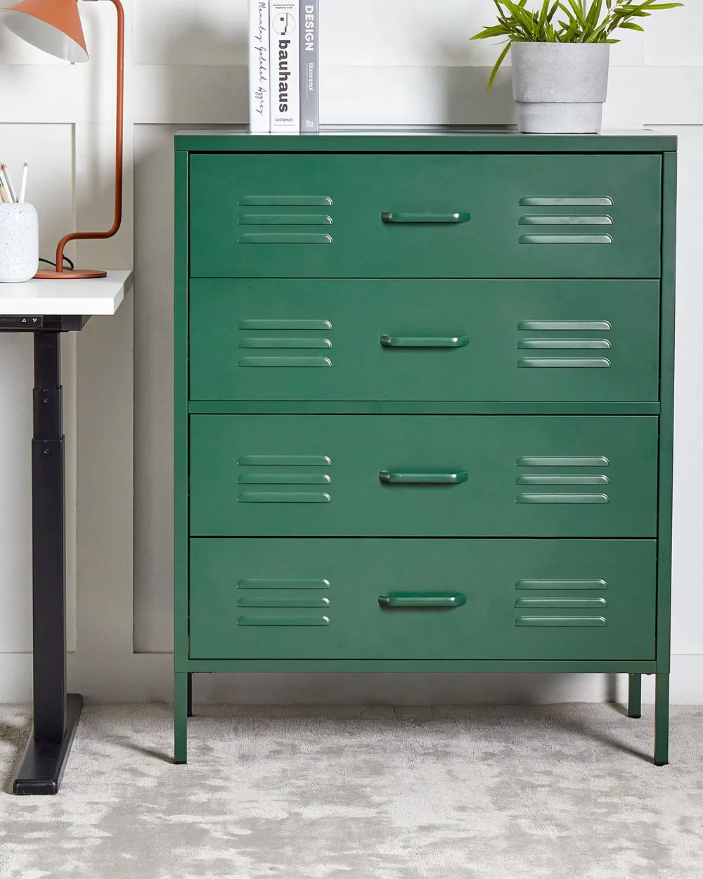 green metal dresser Green & White Tallboy Mod Dresser Cabinet main image 1