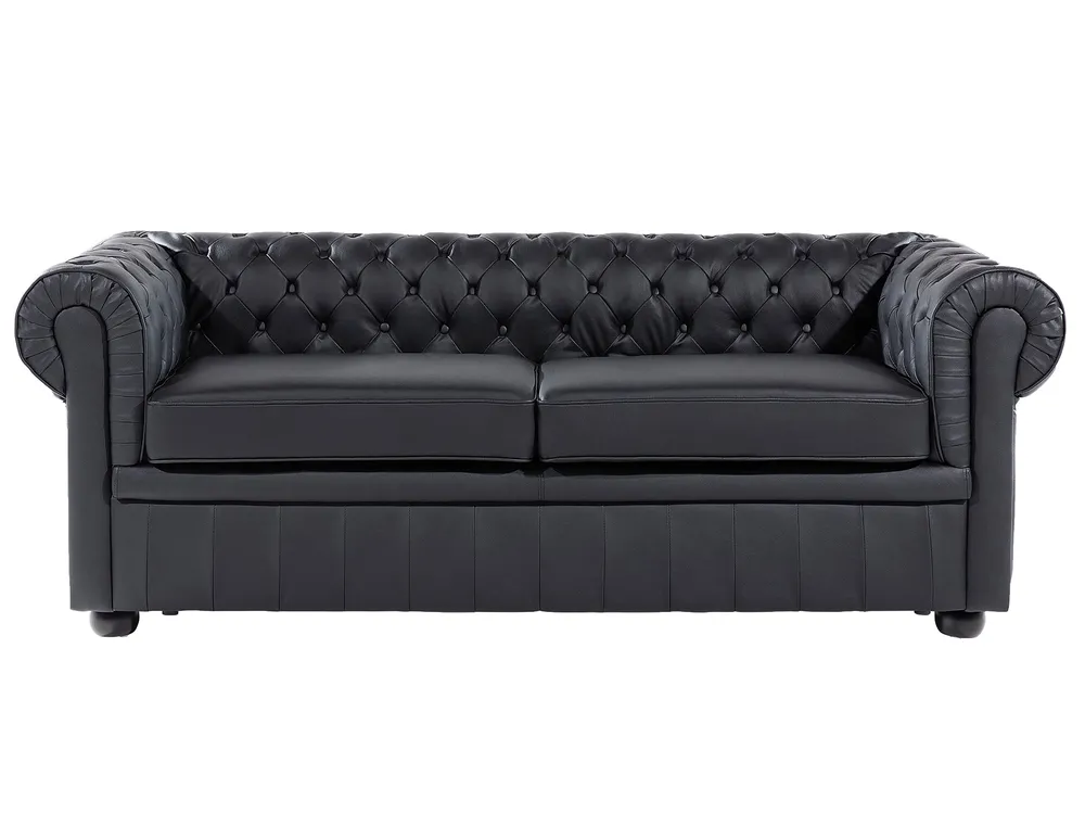Living Room Set 4 Seater CHESTERFIELD Leather Black_769413