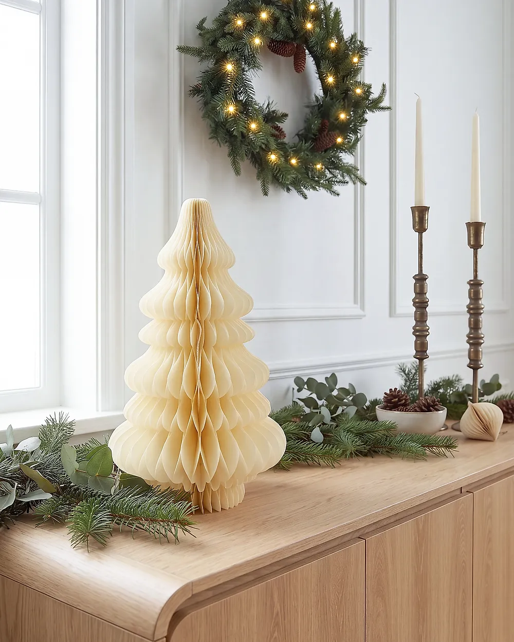 Weihnachtsdekoration Tischlampe DREVJA 51 cm Weihnachtsbaum Beige_1186097