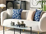 Set of 2 Decorative Cushions DANDELION 45 x 45 cm Dark Blue Plant Pattern_1178421