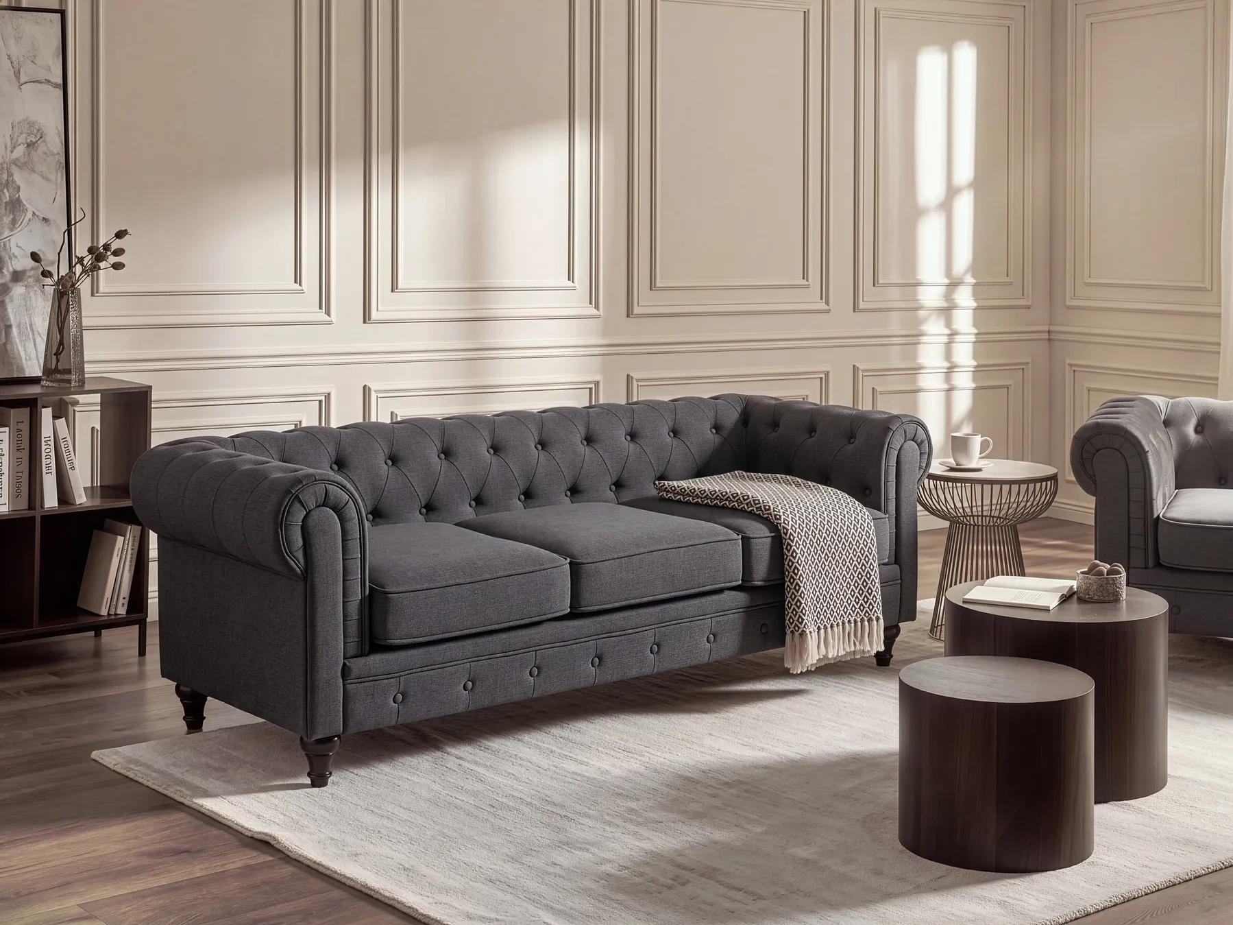 Sofa 3 Seater CHESTERFIELD Fabric Grey_675357