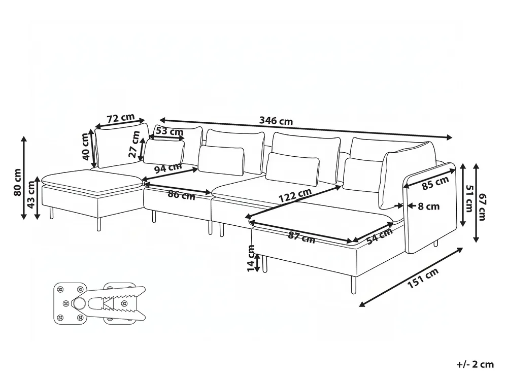 U-förmiges Modulsofa 4-Sitzer EGERIS Cord Dunkelgrün_1067252