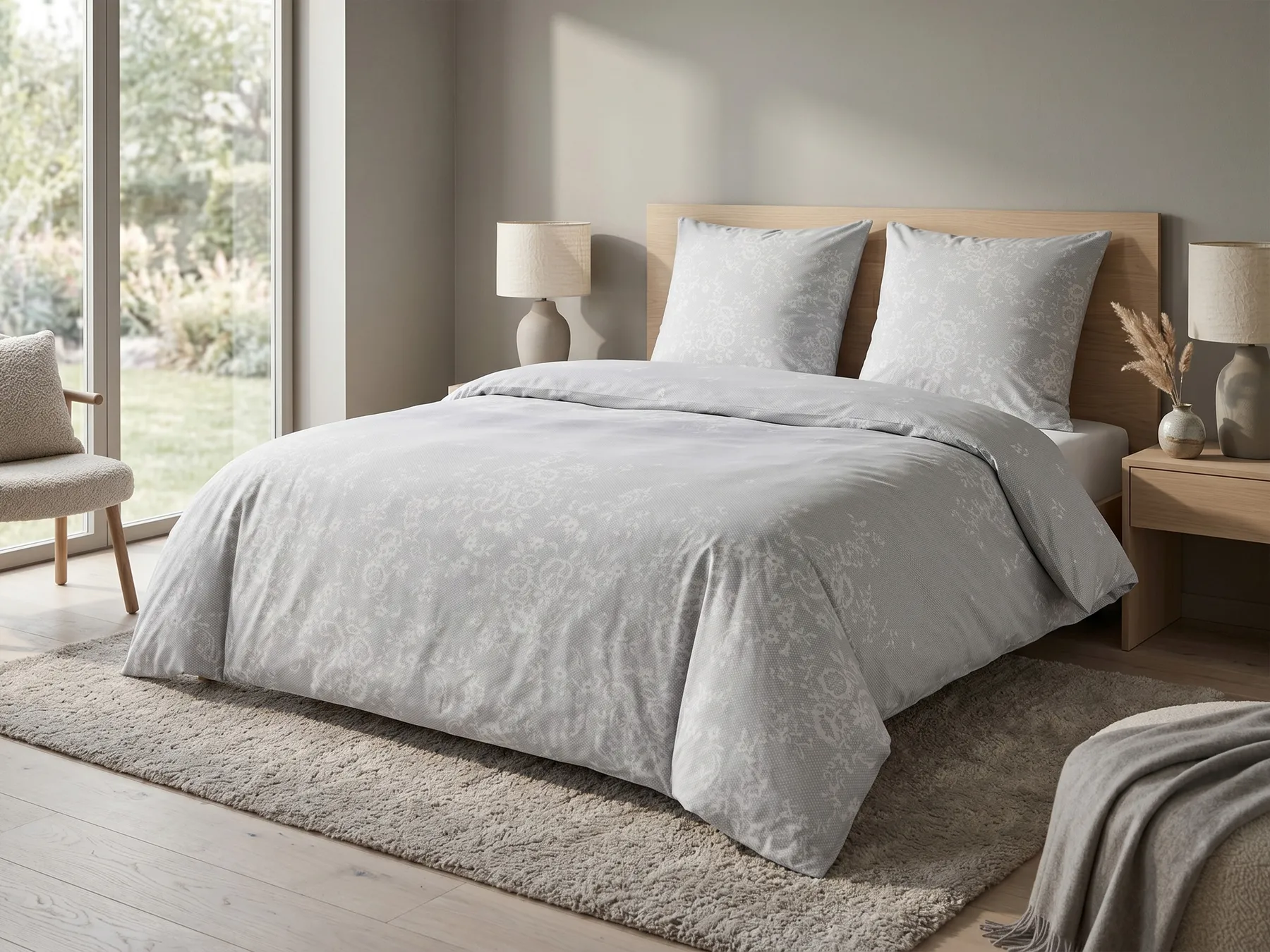 Bettwäsche-Set MORNINGSIDE 155 x 220 cm Baumwollsatin Grau_815068