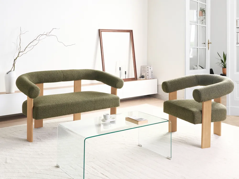 Sofa 2-Sitzer ILBRO Bouclé Grün / Hellbraun_984836