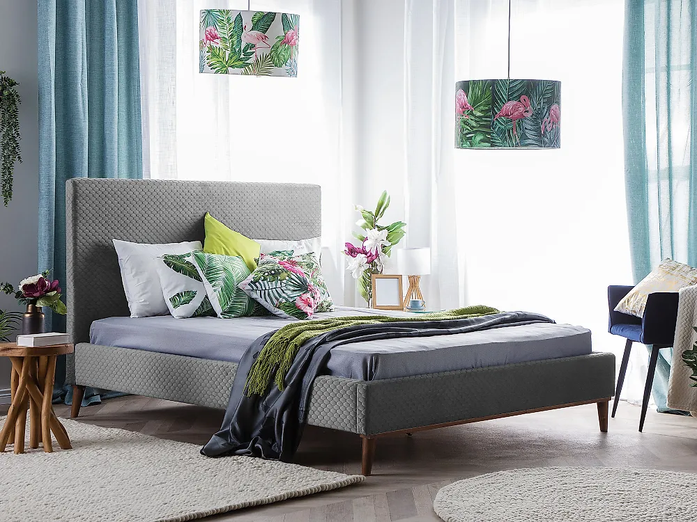 Bett mit Lattenrost Samtstoff BAYONNE 180 x 200 cm Hellgrau_1179233