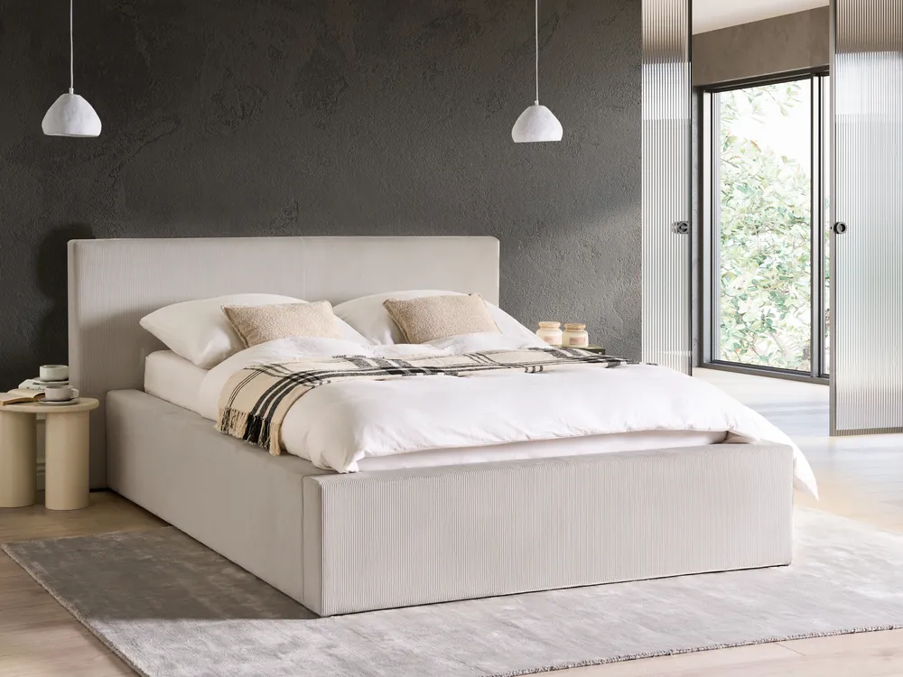Bett mit Stauraum LILLEBONNE Cord Hellbeige 140 x 200 cm