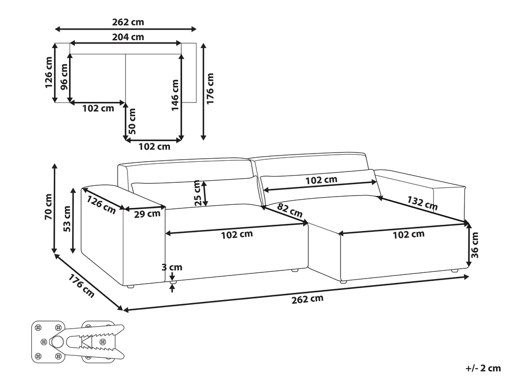 Modul Ecksofa 3-Sitzer HELLNAR Samtstoff Hellbeige linksseitig_910705