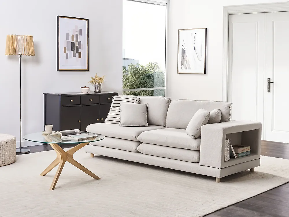 Sofa 2-Sitzer HEDEN mit Kissen Stoff Hellbeige_1178994