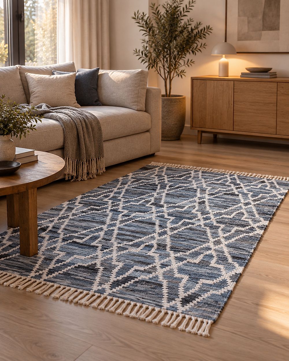Rug ADIYAMAN Blue 140 x 200 cm Cotton