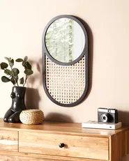 Wandspiegel BALEAL 30 cm 56 cm Rattan Naturfarben_894184