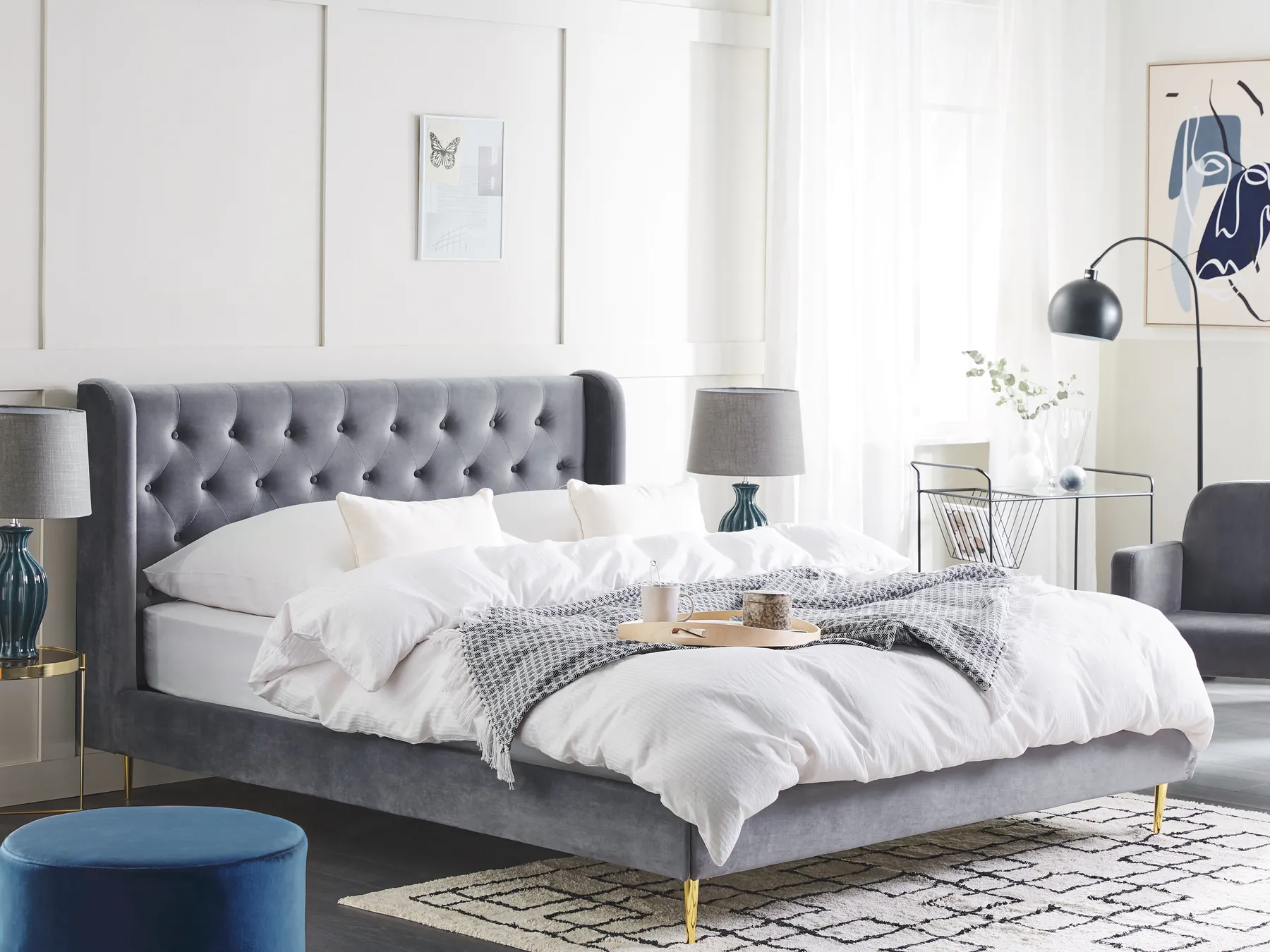 Bed Velvet FORBACH 160 x 200 cm (EU King Size) Grey_819117