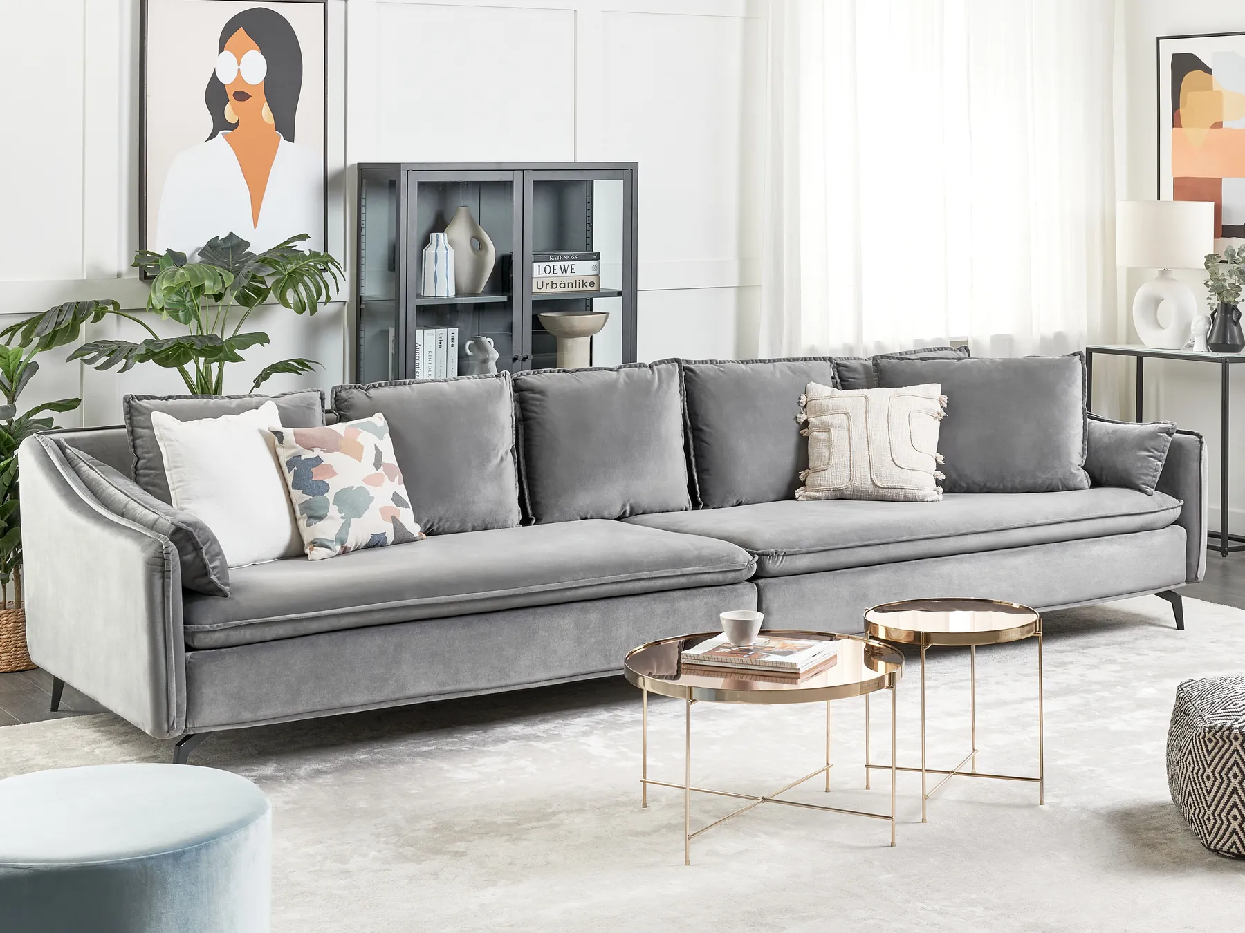 Sofa 4-Sitzer AURE Samtstoff Hellgrau_851536