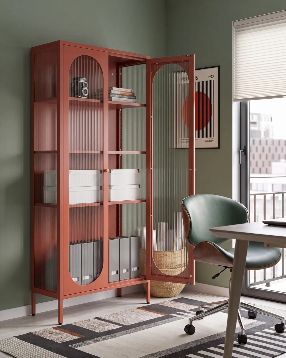 Vitrine mit Glastüren FOXTON 80 cm Metall Goldbraun_1108680