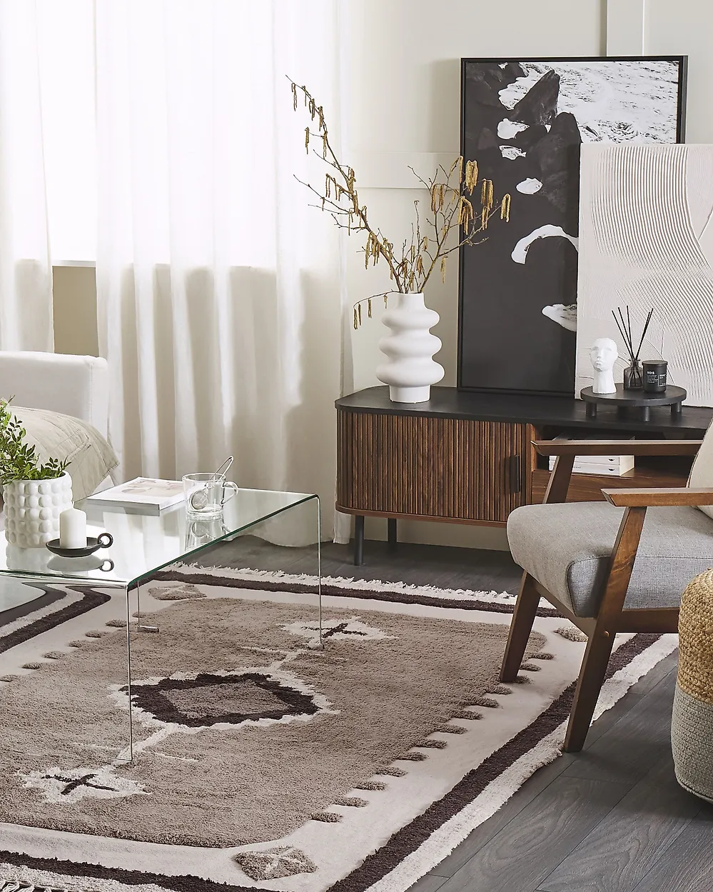 Rug GEYVE Beige 160 x 230 cm Cotton_1183334