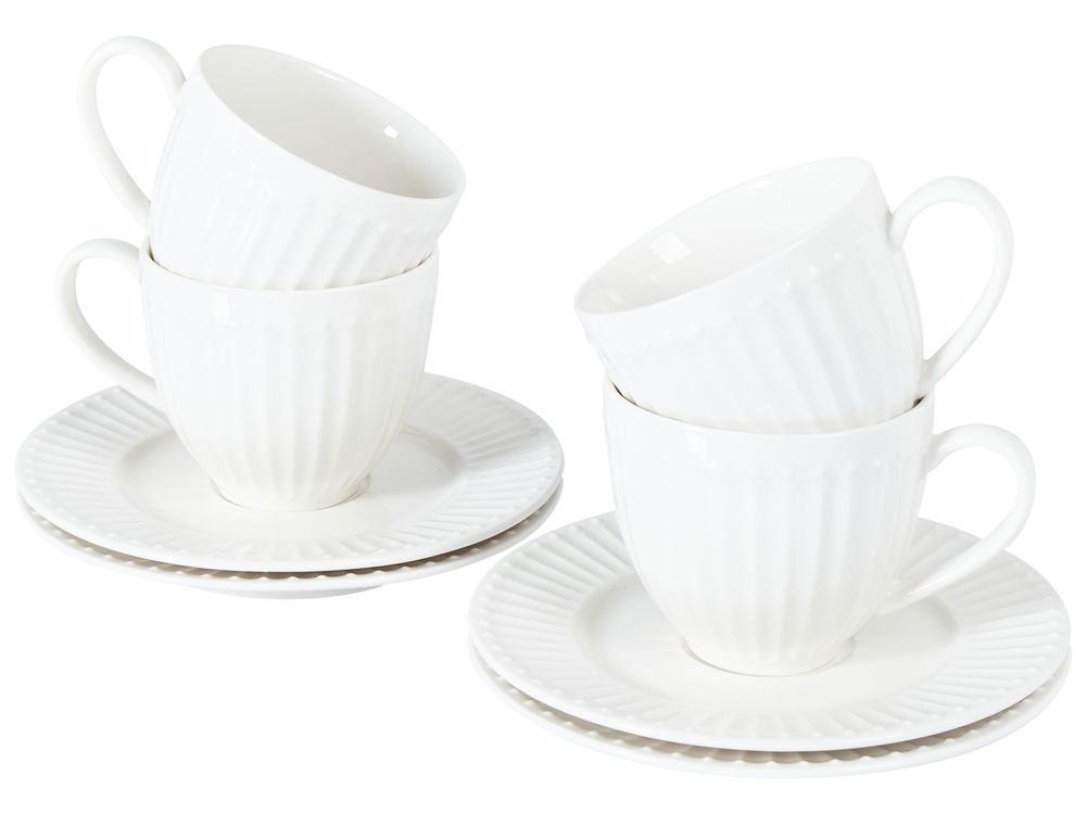 Set of 4 Cups with Saucers COWSLIP Porcelain White