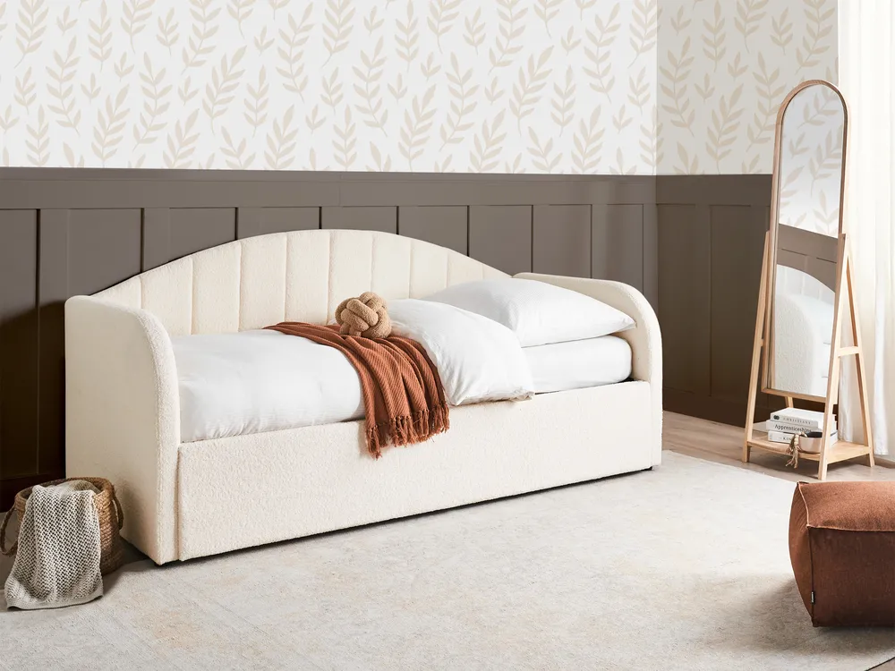 Ausziehbett Bouclé EYBURIE 90 x 200 cm Hellbeige_907120