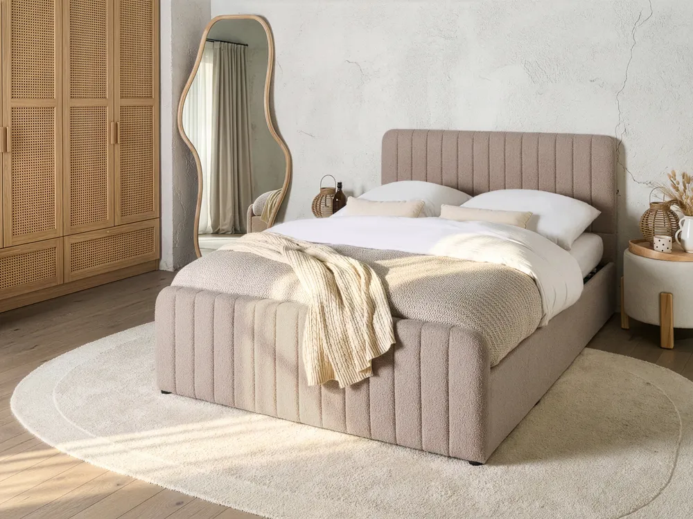 Bett mit Stauraum LUNAN Bouclé Beige 140 x 200 cm