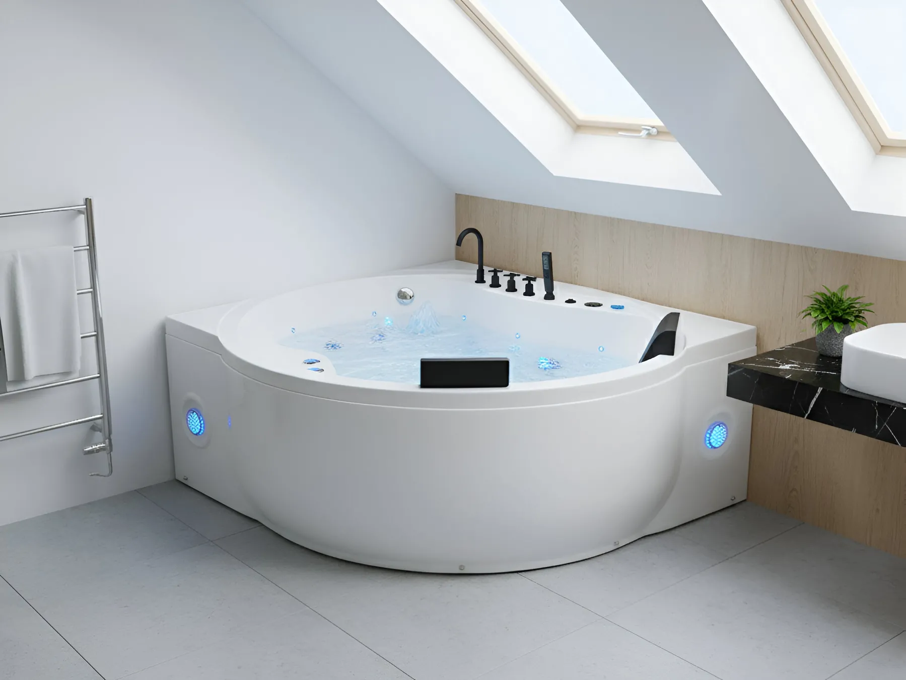 Corner Hot Tub with LED MANRESA 2250 x 1600 mm with Built-In Bluetooth Speaker White_1029627