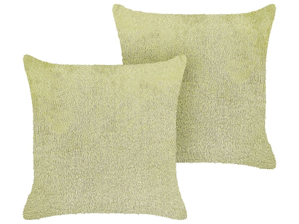 Komplet 2 okrasnih blazin PILEA 45 x 45 cm Umetno krzno Svetlo zelena brez vzorca