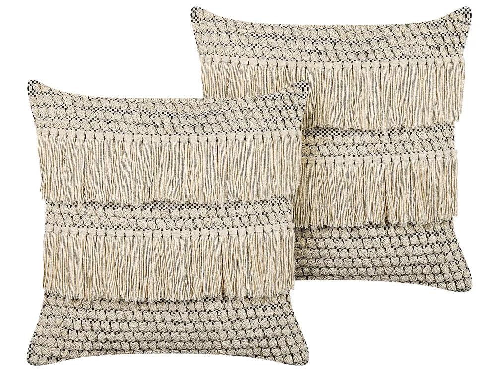 Dekokissen 2er Set IRESINE 45 x 45 cm Baumwolle Beige Geometrisches Muster