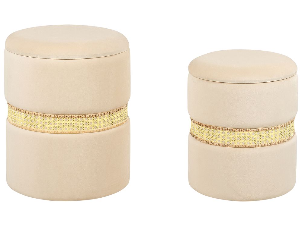 Set van 2 opbergpoefs MEDFORD Fluweel Lichtbeige
