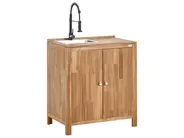 Outdoor-Küchenschrank mit Spüle VENOSA Braun / Schwarz Akazienholz_984597