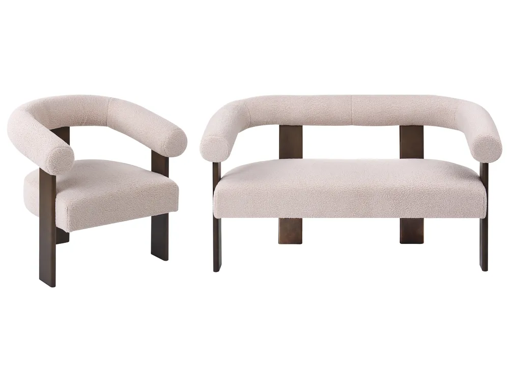 Sofa Set ILBRO Bouclé Dunkelbraun / Beige_1061193