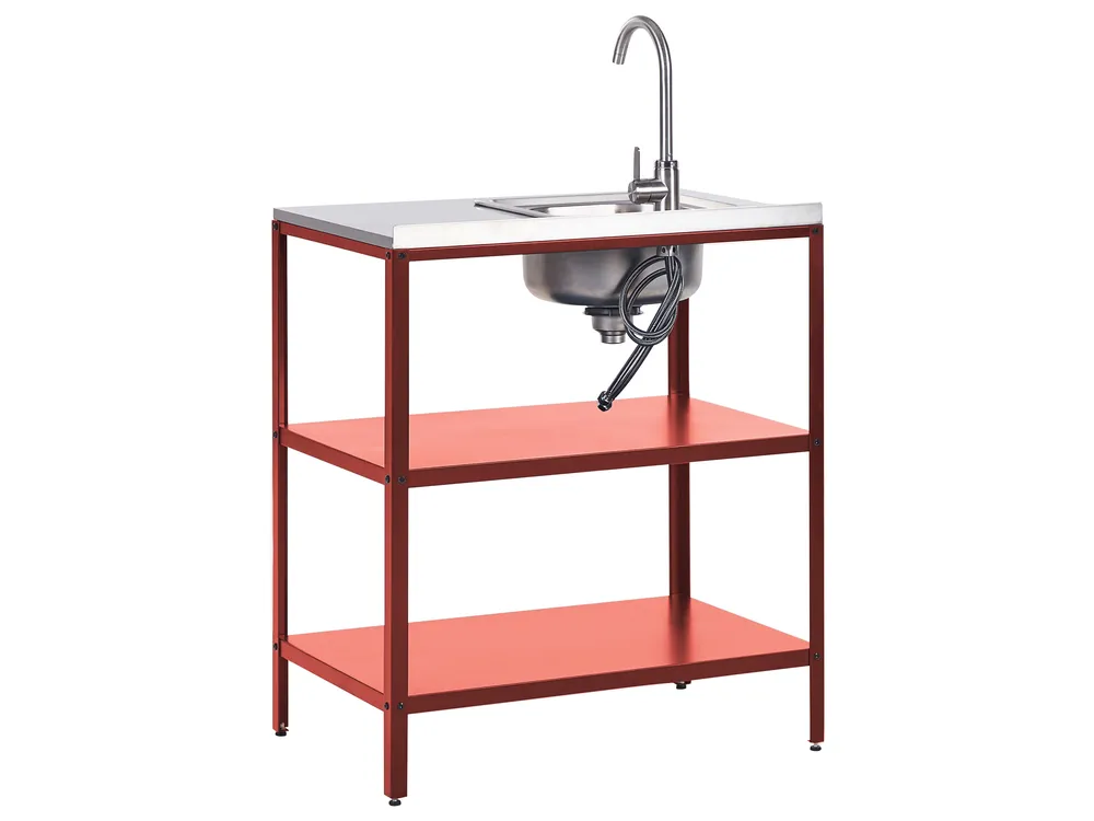 Outdoor-Küche 2er Set mit Spüle VILAMA Rot Metall_1052267