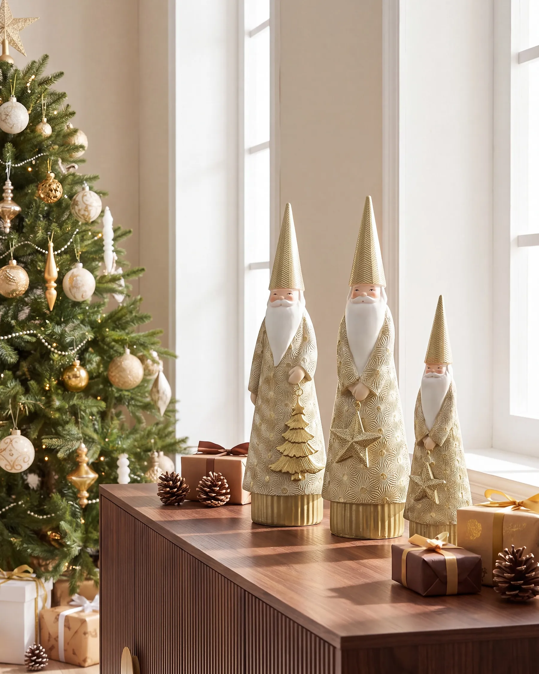 Weihnachtsdekoration 3er Set TENNILA 23/31/32 cm Weihnachtsmann Gold_1175496