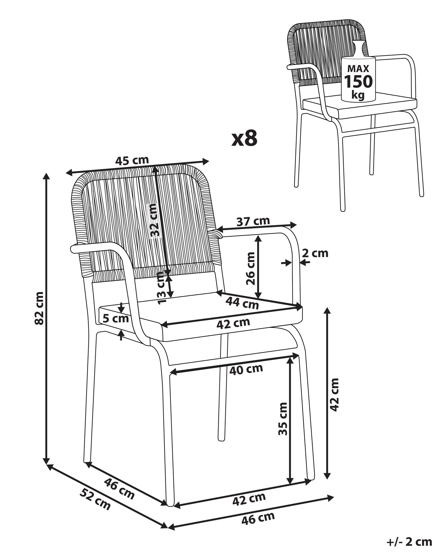 Set mit 8 Stühlen und Sitzkissen TACENO Metall Weiß_1007747