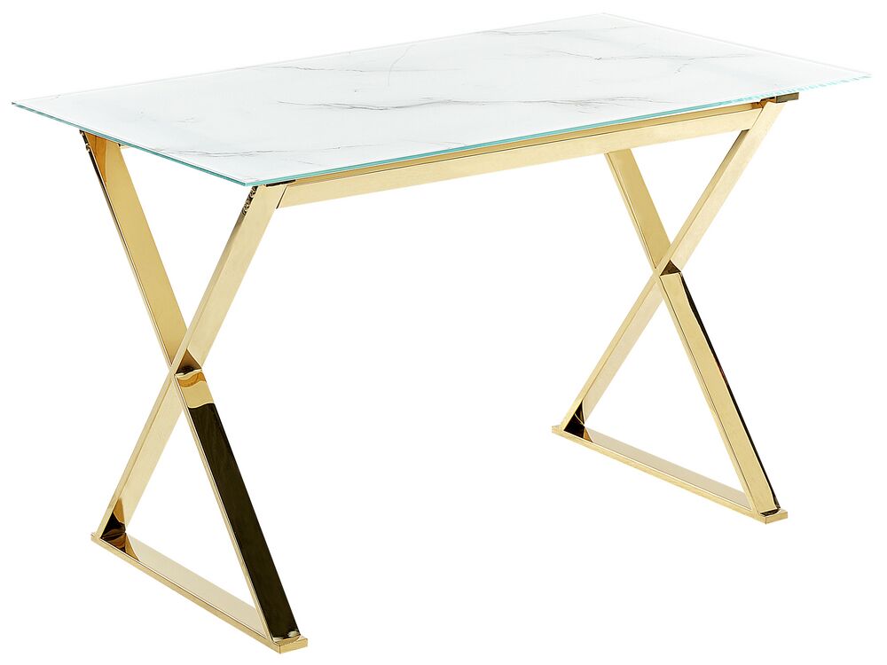 Stol za objedovanje ATTICA mramor/zlato 120 cm 70 cm Sigurnosno staklo