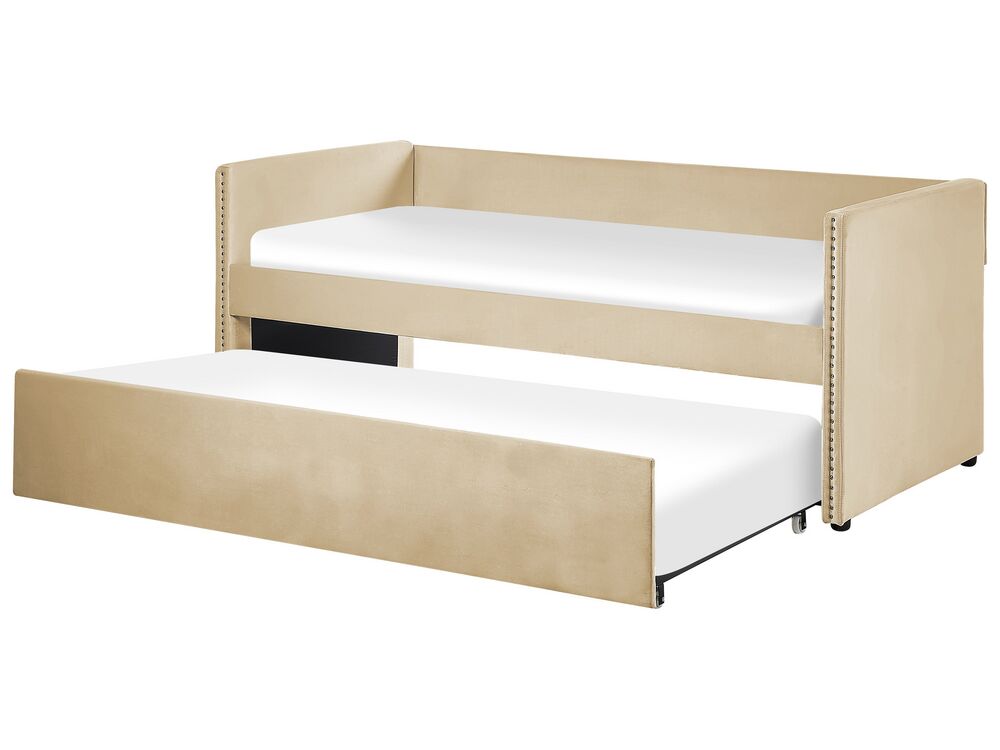 Trundle Bed Velvet TROYES 90 x 200 cm (EU Single) Beige