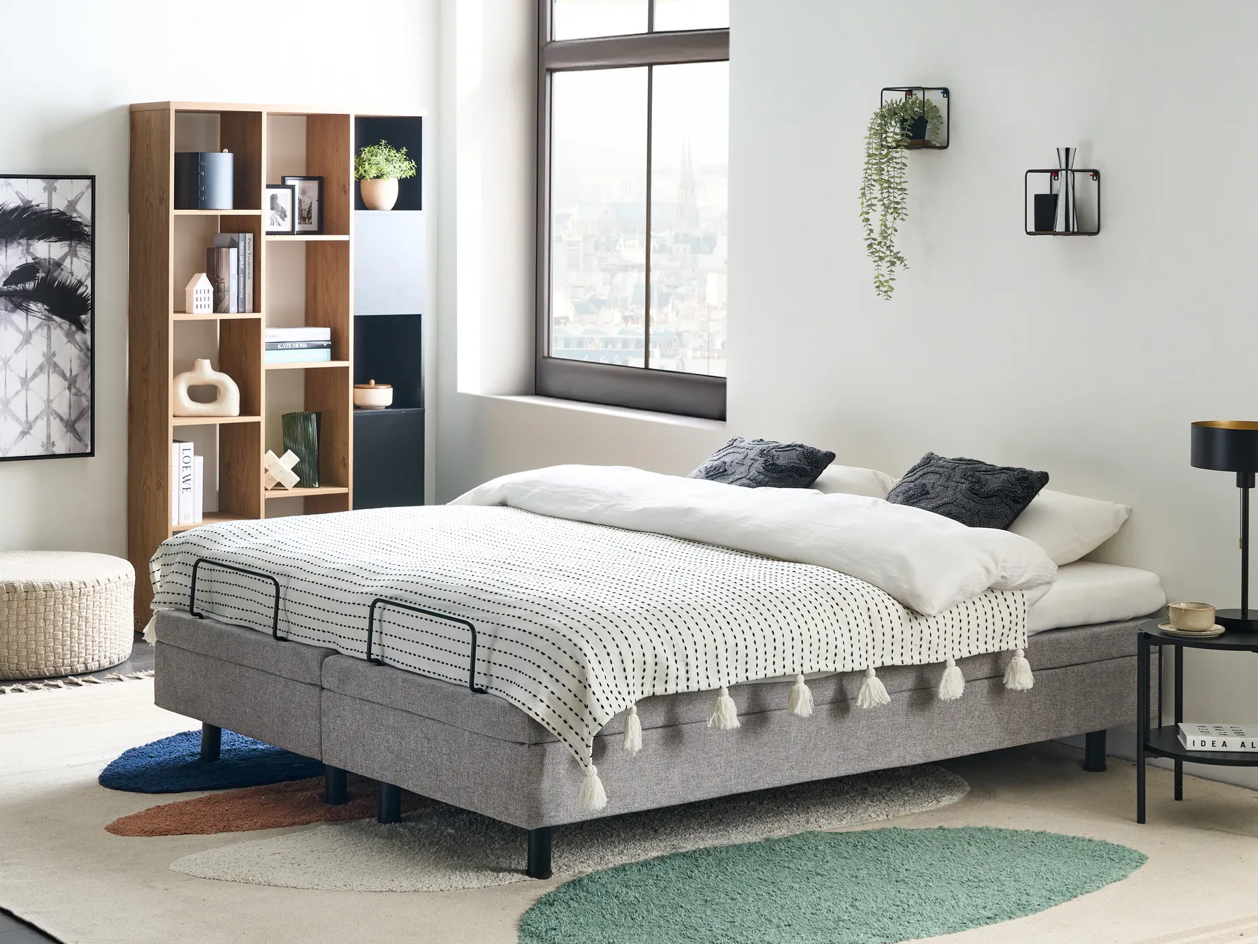Adjustable Bed without Headboard Fabric DUKE II 160 x 200 cm (EU King Size) Light Grey_952146