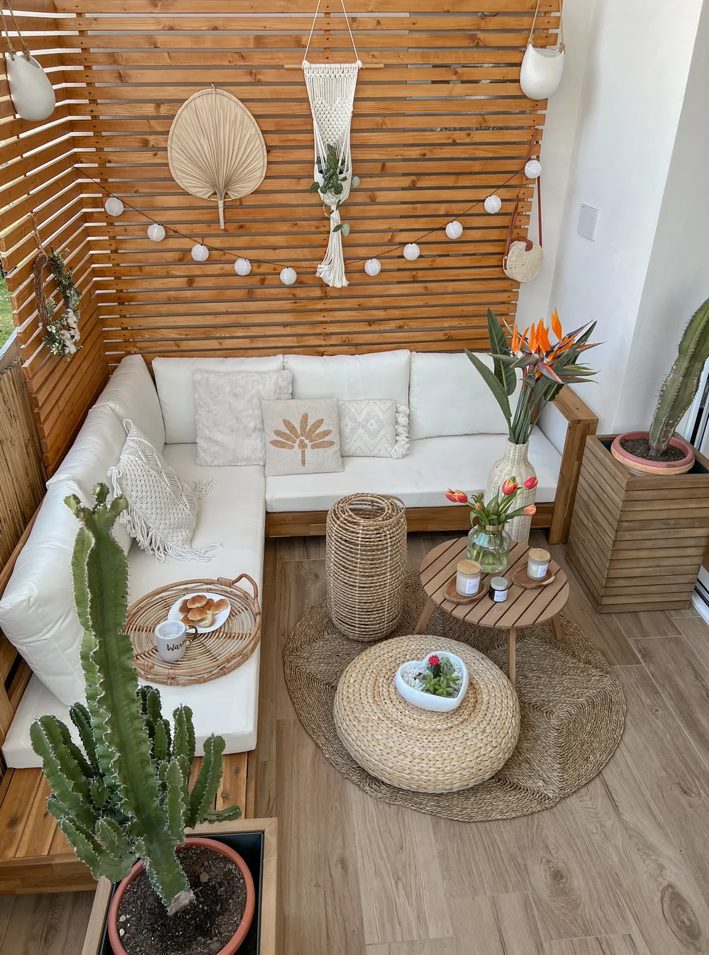Garten Ecksofa 5-Sitzer MARETTIMO zertifiziertes Akazienholz Cremeweiß rechtsseitig_857555