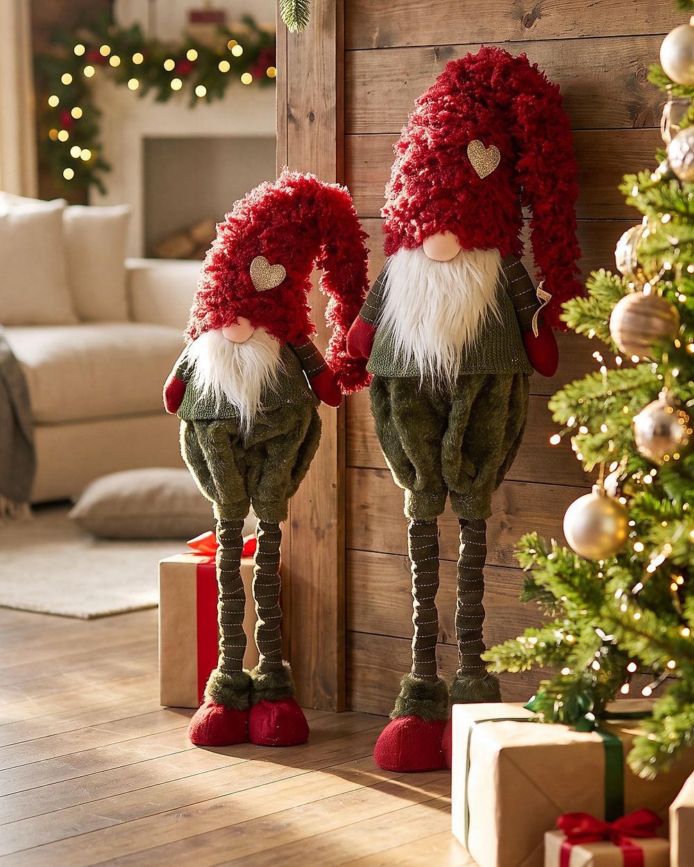 Set of 2 Christmas Decorations SAARIOINEN 50-60/62-72 cm Gnome Red/ Green